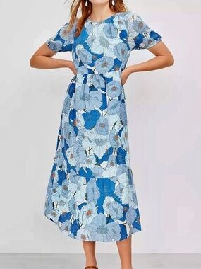 LOFT Blue Floral Midi Dress